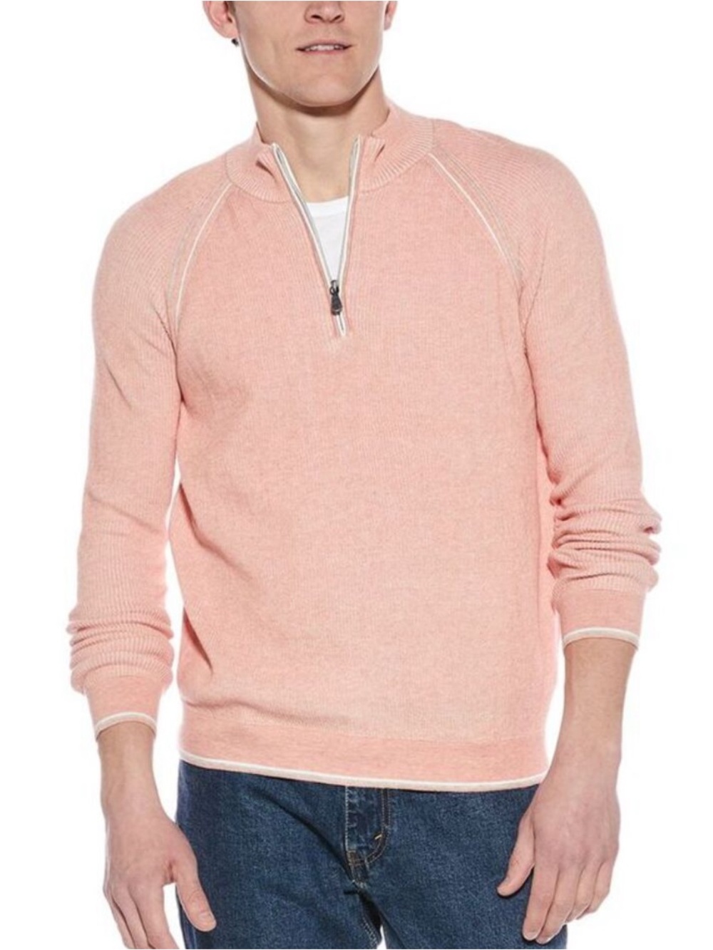 Raffi pink peach Quarter-Zip Knit Sweater English Rib